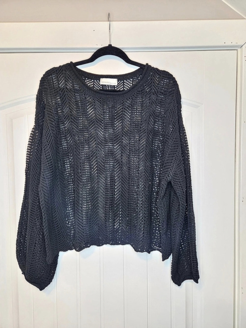 Black Open Knit Crew Neck Sweater By Zenana NWT